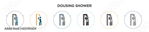Dousing shower icon in filled, thin line, outline and stroke style. Vector illustration of two colored and black dousing shower vector icons designs can be used for mobile, ui, web
