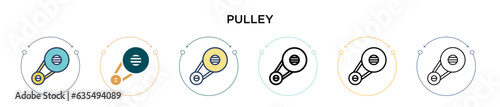 Pulley icon in filled, thin line, outline and stroke style. Vector illustration of two colored and black pulley vector icons designs can be used for mobile, ui, web