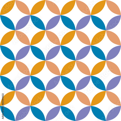 orange blue Seamless geometric pattern of circles on white background. Simple geo pattern. Clothing fabric print. Seamless trellis background