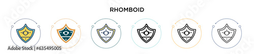 Rhomboid icon in filled, thin line, outline and stroke style. Vector illustration of two colored and black rhomboid vector icons designs can be used for mobile, ui, web