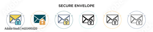 Secure envelope icon in filled, thin line, outline and stroke style. Vector illustration of two colored and black secure envelope vector icons designs can be used for mobile, ui, web