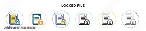 Locked file icon in filled, thin line, outline and stroke style. Vector illustration of two colored and black locked file vector icons designs can be used for mobile, ui, web