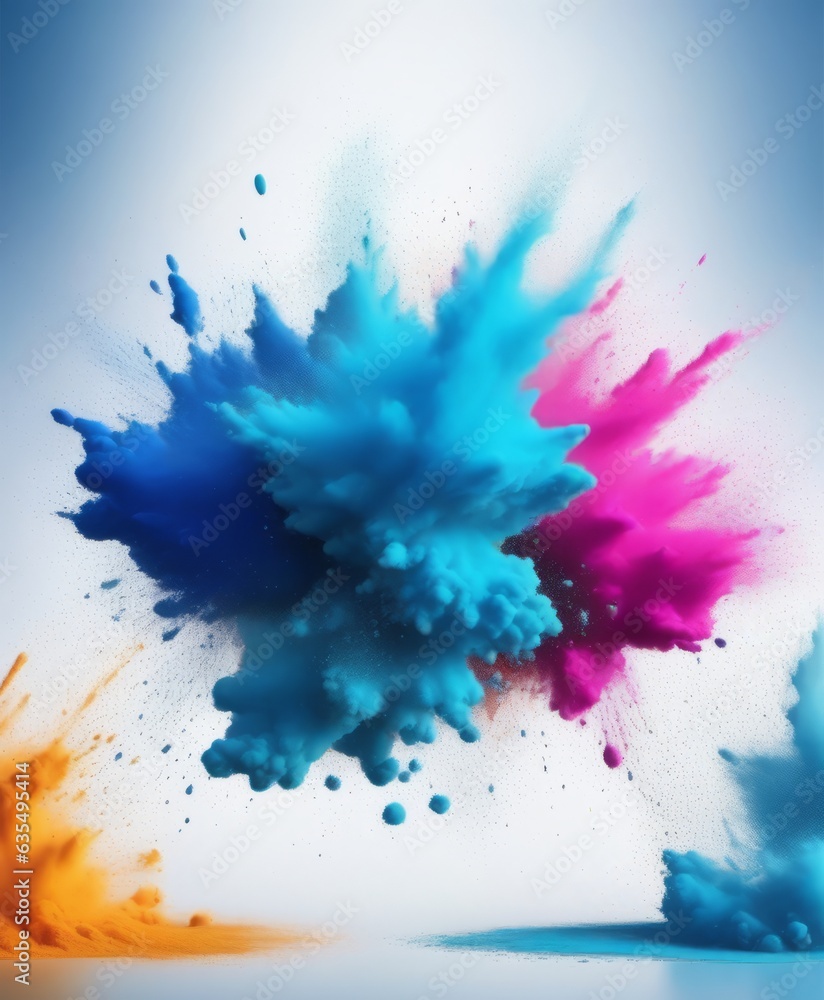 abstract powder splatted background. blue powder explosion. Colored cloud. Colorful dust explode. Paint Hol