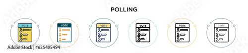 Polling icon in filled, thin line, outline and stroke style. Vector illustration of two colored and black polling vector icons designs can be used for mobile, ui, web