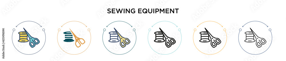 Fototapeta premium Sewing equipment icon in filled, thin line, outline and stroke style. Vector illustration of two colored and black sewing equipment vector icons designs can be used for mobile, ui, web