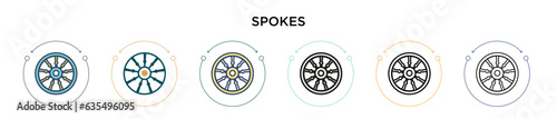 Spokes icon in filled, thin line, outline and stroke style. Vector illustration of two colored and black spokes vector icons designs can be used for mobile, ui, web
