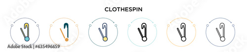 Clothespin icon in filled, thin line, outline and stroke style. Vector illustration of two colored and black clothespin vector icons designs can be used for mobile, ui, web