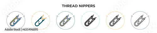 Thread nippers icon in filled, thin line, outline and stroke style. Vector illustration of two colored and black thread nippers vector icons designs can be used for mobile, ui, web