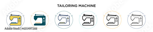 Tailoring machine icon in filled, thin line, outline and stroke style. Vector illustration of two colored and black tailoring machine vector icons designs can be used for mobile, ui, web