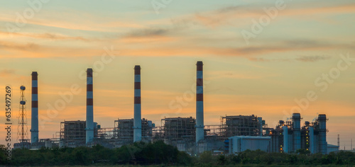 Power plant for Industrial Estate  Natural Gas turbine electrical power plant with in Twilight power for factory energy concept.