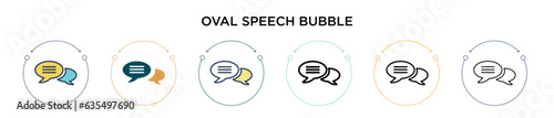 Oval speech bubble icon in filled, thin line, outline and stroke style. Vector illustration of two colored and black oval speech bubble vector icons designs can be used for mobile, ui, web