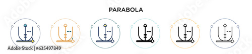 Parabola icon in filled, thin line, outline and stroke style. Vector illustration of two colored and black parabola vector icons designs can be used for mobile, ui, web
