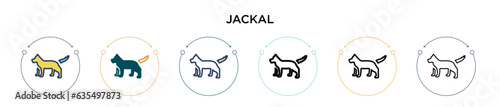 Jackal icon in filled, thin line, outline and stroke style. Vector illustration of two colored and black jackal vector icons designs can be used for mobile, ui, web