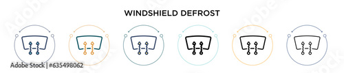 Windshield defrost icon in filled, thin line, outline and stroke style. Vector illustration of two colored and black windshield defrost vector icons designs can be used for mobile, ui, web