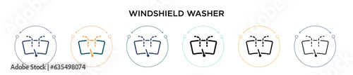 Windshield washer icon in filled, thin line, outline and stroke style. Vector illustration of two colored and black windshield washer vector icons designs can be used for mobile, ui, web