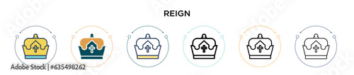 Reign icon in filled, thin line, outline and stroke style. Vector illustration of two colored and black reign vector icons designs can be used for mobile, ui, web