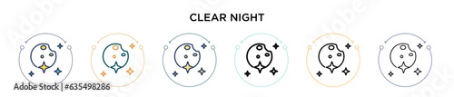 Clear night icon in filled, thin line, outline and stroke style. Vector illustration of two colored and black clear night vector icons designs can be used for mobile, ui, web