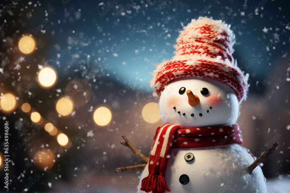 Fototapeta premium Snowman in a snowy landscape