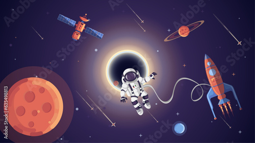 Astronaut, rocket, and space