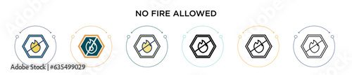 No fire allowed icon in filled, thin line, outline and stroke style. Vector illustration of two colored and black no fire allowed vector icons designs can be used for mobile, ui, web
