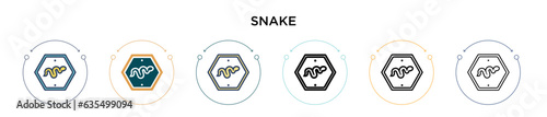 Snake sign icon in filled, thin line, outline and stroke style. Vector illustration of two colored and black snake sign vector icons designs can be used for mobile, ui, web