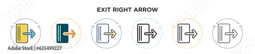 Exit right arrow icon in filled, thin line, outline and stroke style. Vector illustration of two colored and black exit right arrow vector icons designs can be used for mobile, ui, web photo