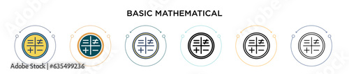 Basic mathematical symbols icon in filled, thin line, outline and stroke style. Vector illustration of two colored and black basic mathematical symbols vector icons designs can be used for mobile, ui, photo