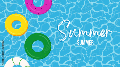 summer blue pool with floaties