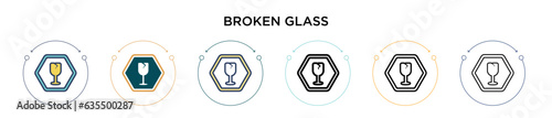 Broken glass icon in filled, thin line, outline and stroke style. Vector illustration of two colored and black broken glass vector icons designs can be used for mobile, ui, web