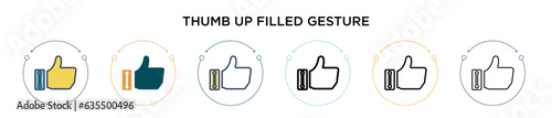 Thumb up filled gesture icon in filled, thin line, outline and stroke style. Vector illustration of two colored and black thumb up filled gesture vector icons designs can be used for mobile, ui, web