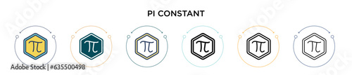 Pi constant symbol icon in filled, thin line, outline and stroke style. Vector illustration of two colored and black pi constant symbol vector icons designs can be used for mobile, ui, web
