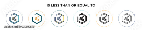 Is less than or equal to symbol icon in filled, thin line, outline and stroke style. Vector illustration of two colored and black is less than or equal to symbol vector icons designs can be used for