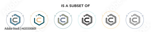 Is a subset of symbol icon in filled, thin line, outline and stroke style. Vector illustration of two colored and black is a subset of symbol vector icons designs can be used for mobile, ui, web