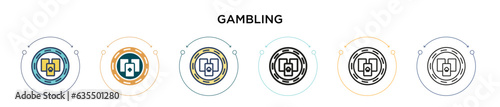 Gambling icon in filled, thin line, outline and stroke style. Vector illustration of two colored and black gambling vector icons designs can be used for mobile, ui, web