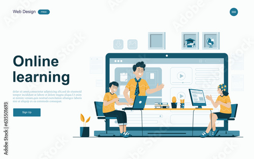 Online education concept.Enhance your skills and advance your career with online courses.Vector illustration.