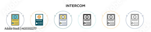 Intercom icon in filled, thin line, outline and stroke style. Vector illustration of two colored and black intercom vector icons designs can be used for mobile, ui, web
