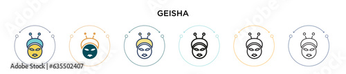 Geisha icon in filled, thin line, outline and stroke style. Vector illustration of two colored and black geisha vector icons designs can be used for mobile, ui, web