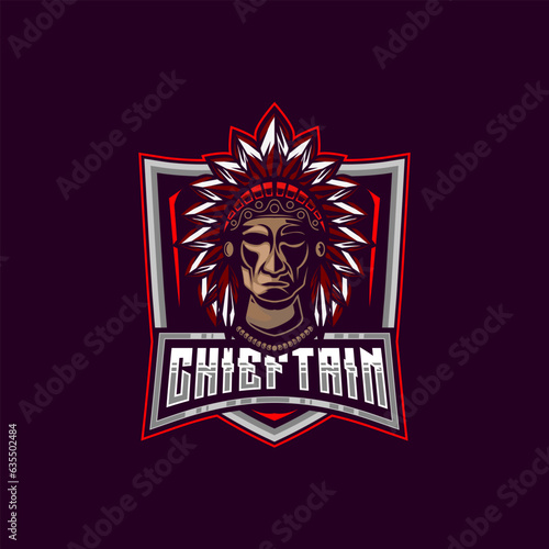 Chieftain Apache E-Sport Logo Design mascot Vector illustration