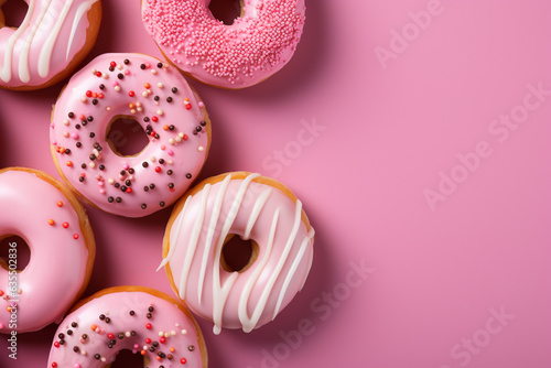 Photo of delicious donuts with copy space
