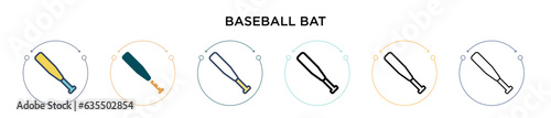 Baseball bat icon in filled, thin line, outline and stroke style. Vector illustration of two colored and black baseball bat vector icons designs can be used for mobile, ui, web