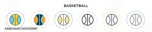 Basketball icon in filled, thin line, outline and stroke style. Vector illustration of two colored and black basketball vector icons designs can be used for mobile, ui, web