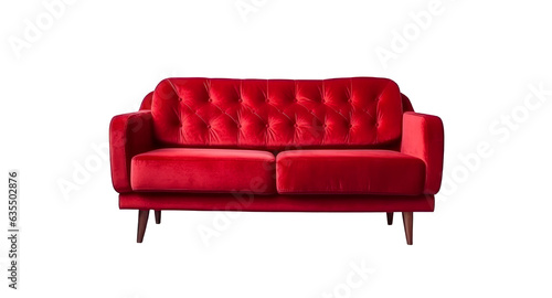 Modern red sofa isolated on transparent background. PNG