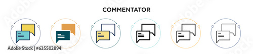 Commentator icon in filled, thin line, outline and stroke style. Vector illustration of two colored and black commentator vector icons designs can be used for mobile, ui, web