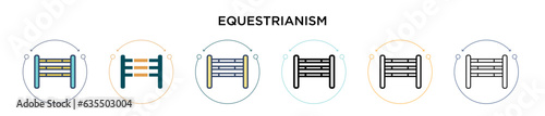 Equestrianism icon in filled, thin line, outline and stroke style. Vector illustration of two colored and black equestrianism vector icons designs can be used for mobile, ui, web