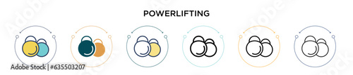 Powerlifting icon in filled, thin line, outline and stroke style. Vector illustration of two colored and black powerlifting vector icons designs can be used for mobile, ui, web