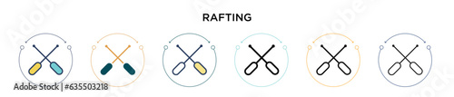 Rafting icon in filled, thin line, outline and stroke style. Vector illustration of two colored and black rafting vector icons designs can be used for mobile, ui, web