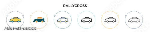 Rallycross icon in filled, thin line, outline and stroke style. Vector illustration of two colored and black rallycross vector icons designs can be used for mobile, ui, web