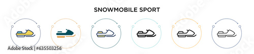 Snowmobile sport icon in filled, thin line, outline and stroke style. Vector illustration of two colored and black snowmobile sport vector icons designs can be used for mobile, ui, web