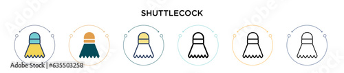 Shuttlecock icon in filled, thin line, outline and stroke style. Vector illustration of two colored and black shuttlecock vector icons designs can be used for mobile, ui, web