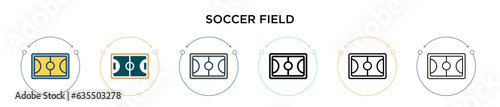 Soccer field icon in filled, thin line, outline and stroke style. Vector illustration of two colored and black soccer field vector icons designs can be used for mobile, ui, web